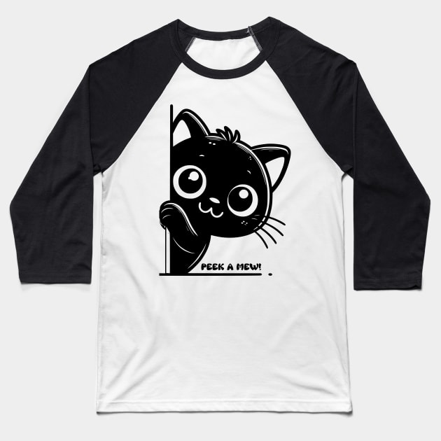 Black Cat Peek A Mew Baseball T-Shirt by SOS@ddicted